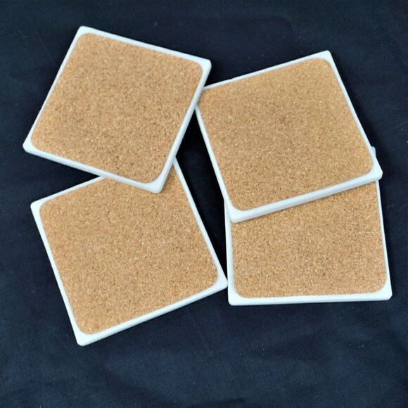 Vintage Tea Time Ceramic Coasters Ivory And Blue With Cork Back Set Of 4 - Picture 4 of 8